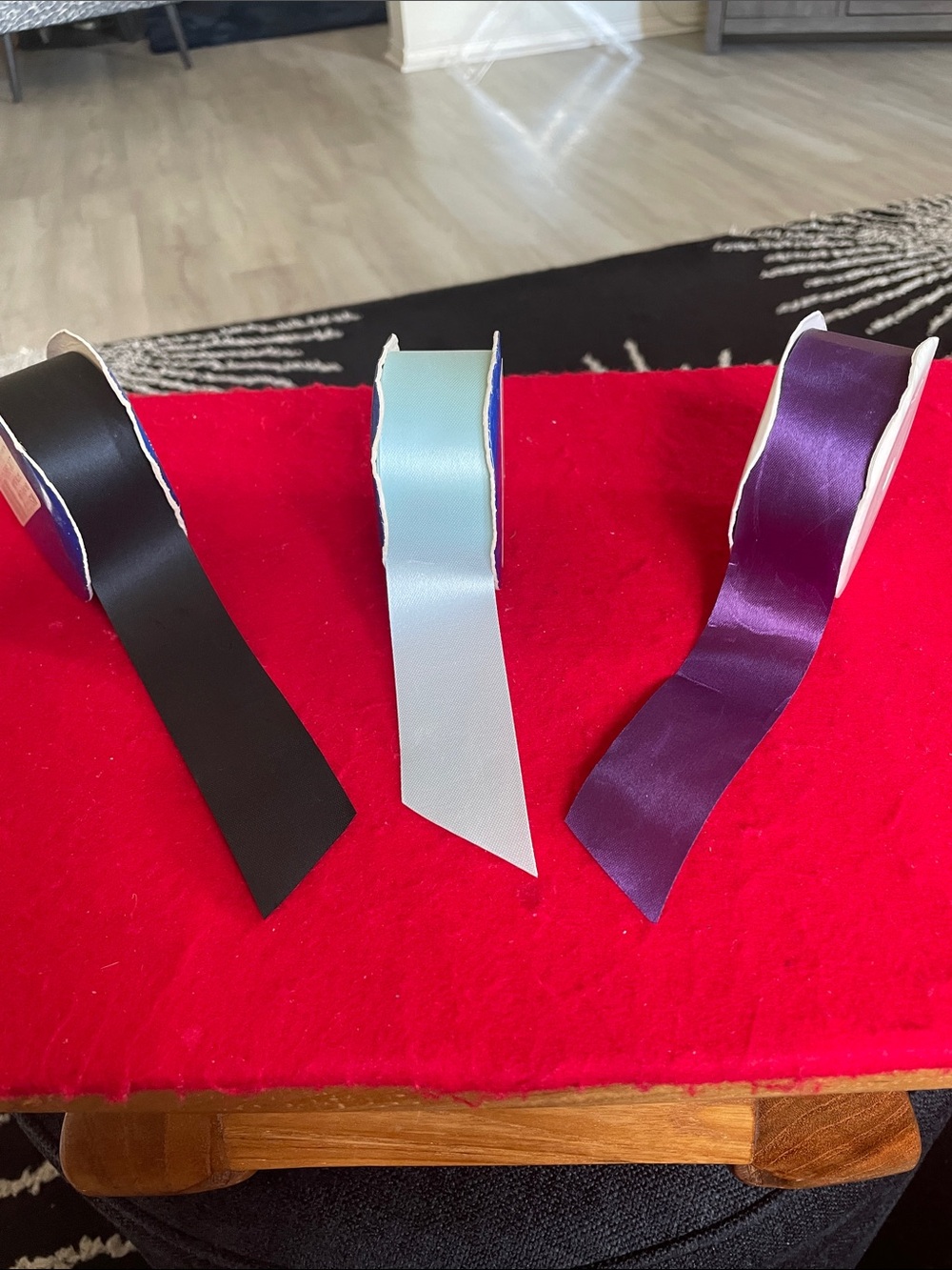 Decorative Satin Ribbon Trio - Black, Light Blue, Purple